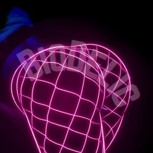 Neon Pink Fishnet Tights UV Reactive Stockings Fuchsia Wide Mesh Rave Outfit